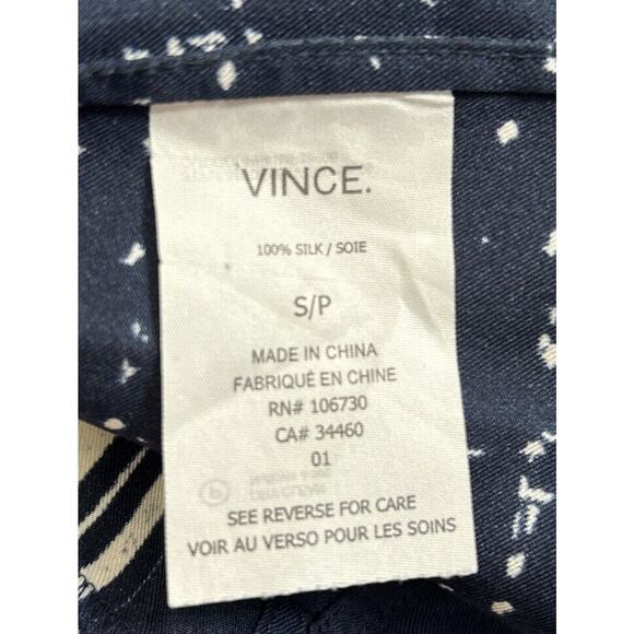 VINCE. Dress Small Blue White Geo Drawstring Waist 100% Silk Women’s Mini - Picture 8 of 8